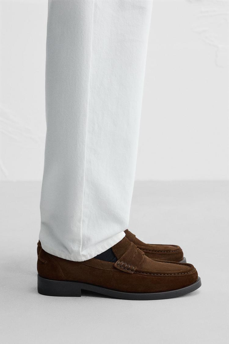 LEATHER PENNY STRAP LOAFERS Brown ZARA India - Main Image