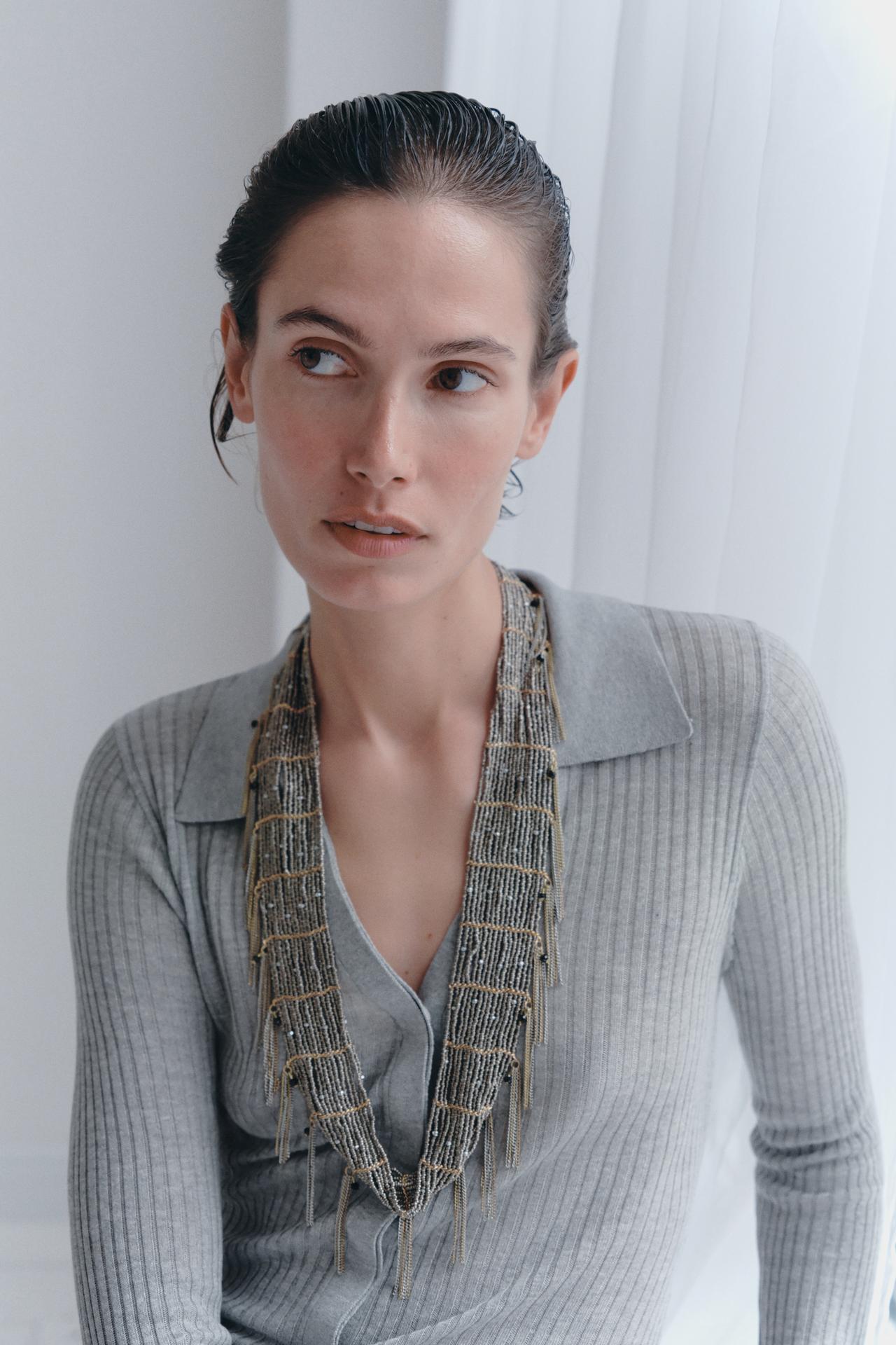 BEAD AND CHAIN BELT — Silver