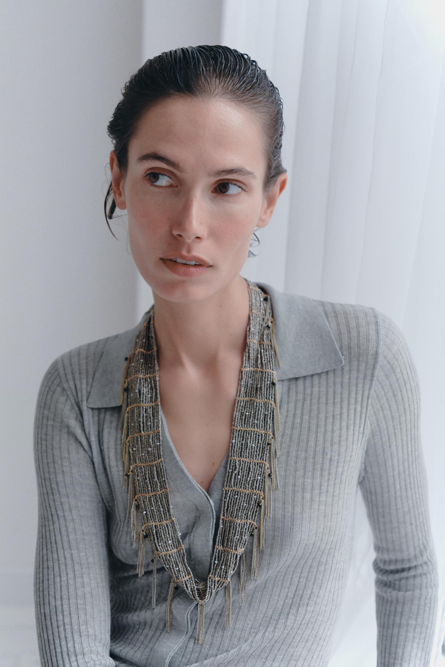Женский ремень Zara Bead and Chain Belt, цвет: Серебряный — фото 2