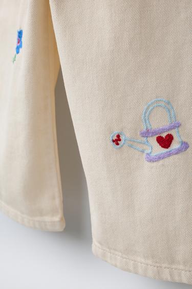 LONG TWILL DUNGAREES WITH SISSEL EDELBO X ZARA KIDS EMBROIDERY - Ecru by Zara - Image 3