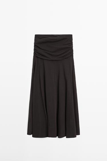 Zara Gathered flared midi skirt - Dark brown - Image 0