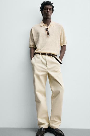 COTTON/LINEN KNIT POLO SHIRT - Ecru by Zara - Image 5