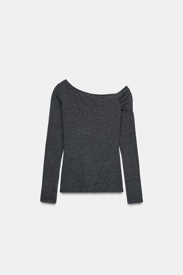 TOP DÉCOLLETÉ ASYMÉTRIQUE - Gris chiné de Zara - Image 7