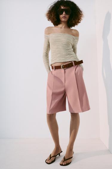 Zara FLOWY BERMUDA SHORTS WITH BELT - Pink
