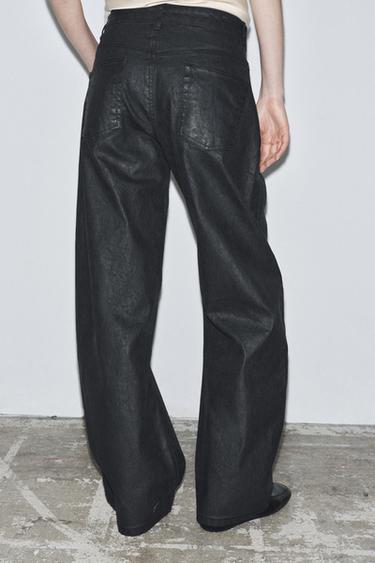 ZW COLLECTION CRACKLED LOW-RISE BARREL JEANS - Black by Zara - Image 2