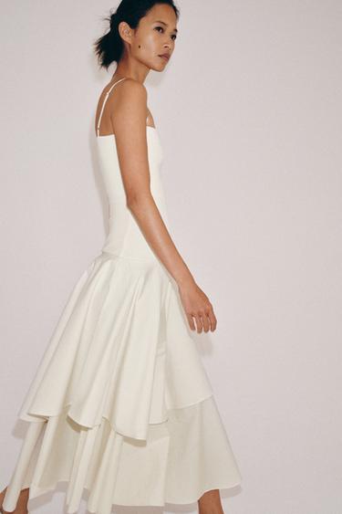 Zara RUFFLED COMBINATION DRESS - Ecru