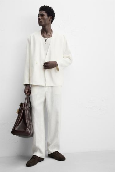 100% LINEN SUIT TROUSERS - White by Zara