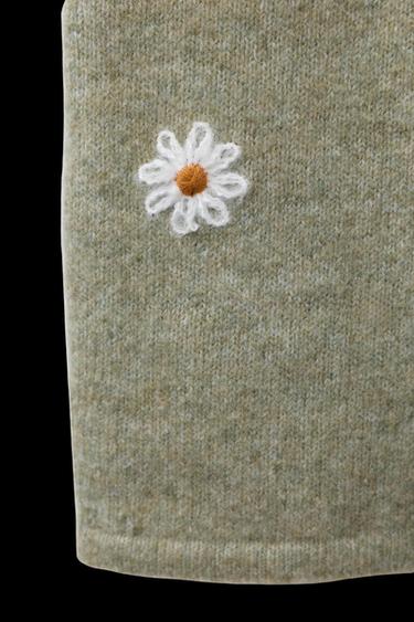 Zara DAISY EMBROIDERED LONG OVERALLS - Light green