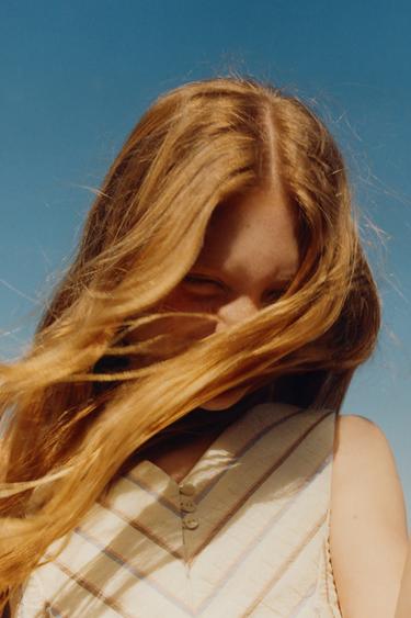 Zara PINSTRIPE DRESS - Ecru / Blue