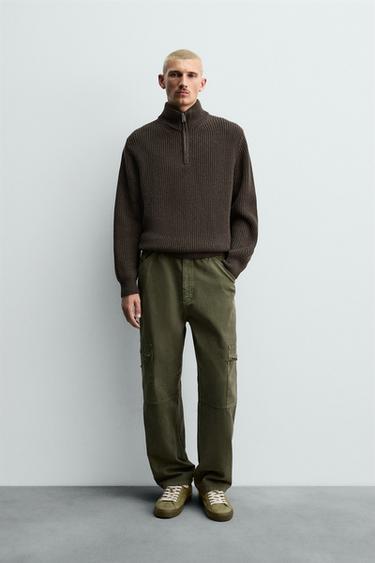 LINKSGESTRICKTER PULLOVER MIT REISSVERSCHLUSS - Braun meliert von Zara