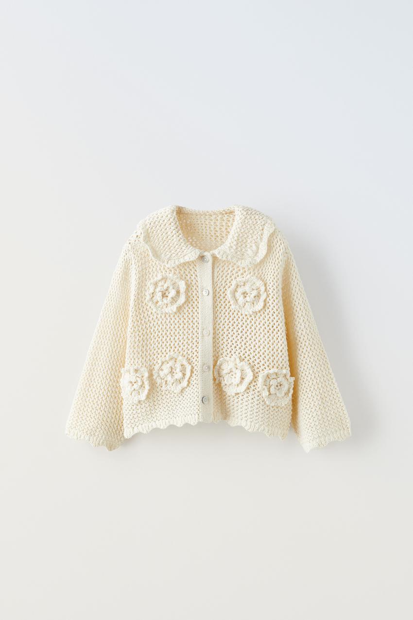 Cream Crochet Long Sleeve Top, Knitwear