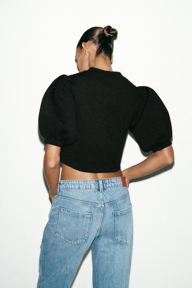 TOP EN MAILLE À MANCHES BOUFFANTES - Noir de Zara - Image 4