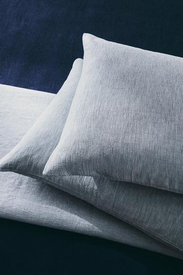 STRIPED COTTON LINEN PILLOWCASE - Blue by Zara