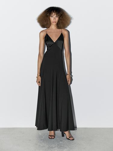 Zara Long godet dress - STUDIO - Navy blue - Image 0