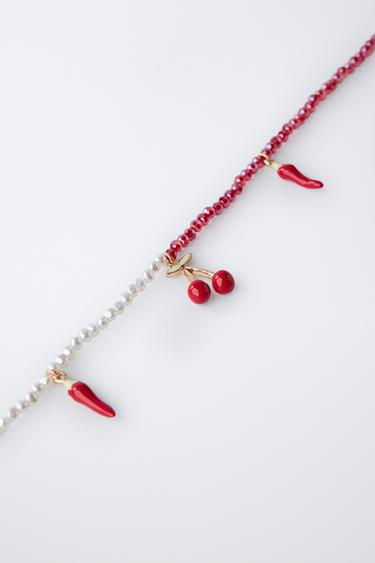 PEPPER AND CHERRY BEADED PENDANT - Red by Zara - Image 1