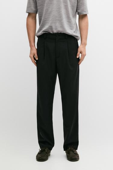 Zara Relaxed fit cool wool trousers with darts - Black