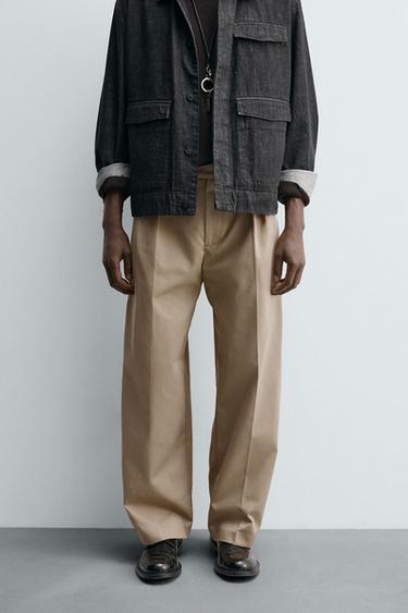 PANTALON COUPE DÉCONTRACTÉE À PLIS - Beige de Zara - Image 1