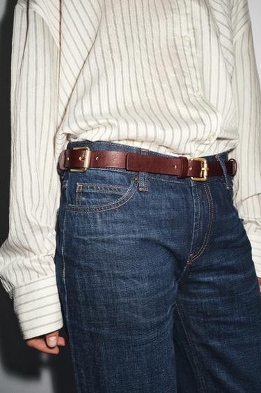 Zara LEATHER MULTI-POSITION BUCKLE BELT - Dark red - Image 0