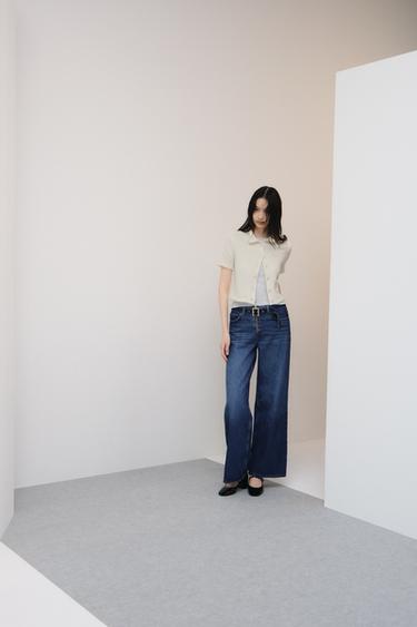 MID-WAIST BELTED WIDE-LEG JEANS - Mid-blue by Zara