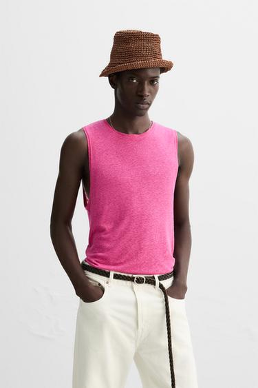 Zara VISCOSE LINEN TANK TOP - Fuchsia