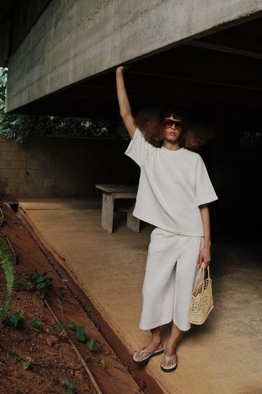 Zaras KORTÄRMAD SWEATSHIRT - Benvit