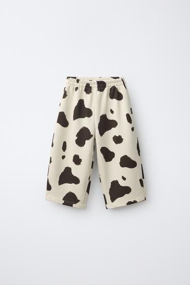 COW PRINT PLUSH TROUSERS - Ecru / Brown by Zara
