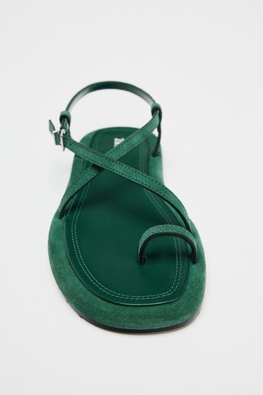 SANDALES À BRIDES EN CUIR - Vert de Zara - Image 3