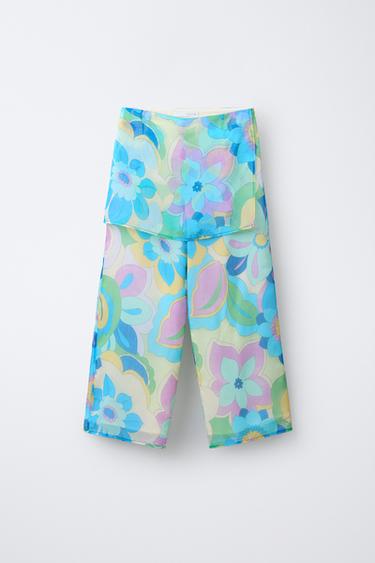 PRINTED WIDE-LEG TROUSERS WITH SKIRT - Sea green by Zara