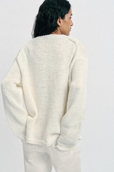 V-NECK KNIT JUMPER - Ecru by Zara - Image 5