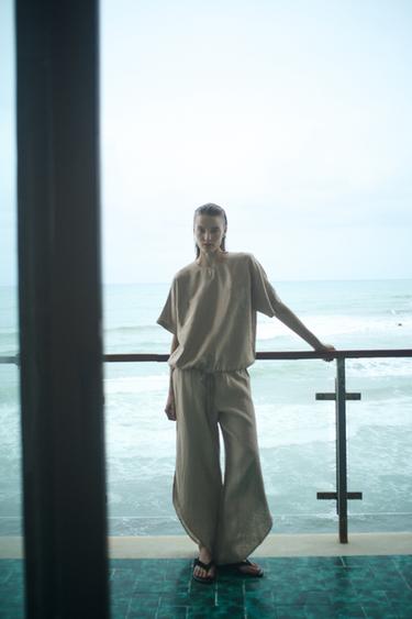 100% LINEN TROUSERS WITH VENTS ZW COLLECTION - Brown / Taupe by Zara