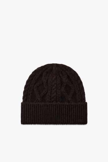 GORRO DE MALHA COM TRAMA - Marrom da Zara