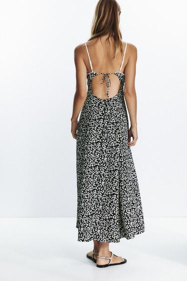 FLORAL PRINT MIDI DRESS - Black / Ecru by Zara - Image 3