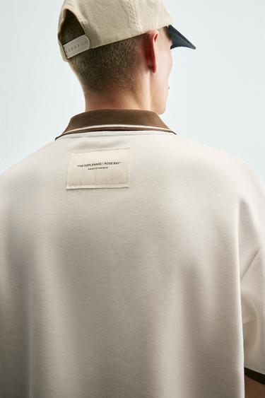 Zara CONTRAST TEXTURED POLO - Oyster-white