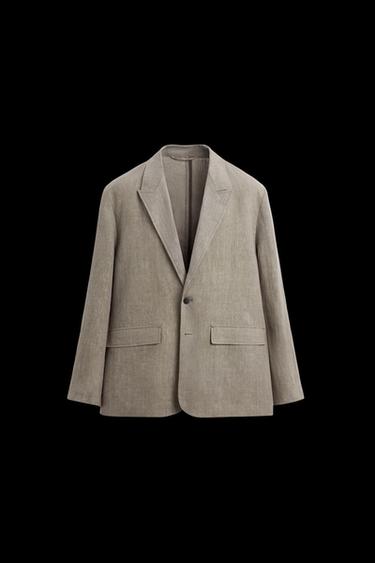 Zara WASHED 100% LINEN SUIT BLAZER - Mink
