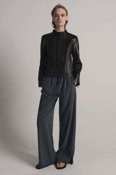 JACHETĂ DIN PIELE 100% ZW COLLECTION LIMITED EDITION - Maro închis de la Zara