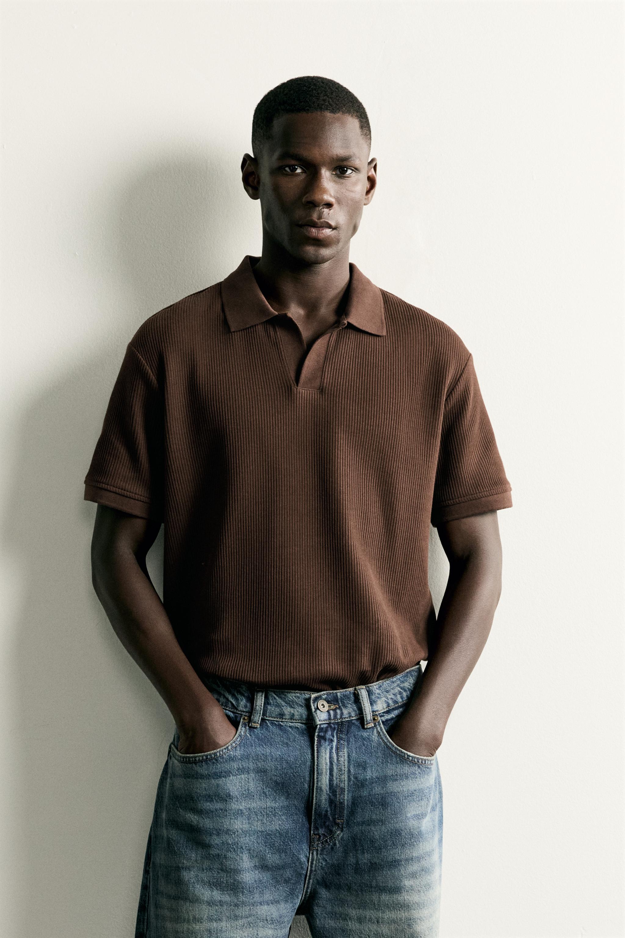 VERTICAL TEXTURED POLO — Brown