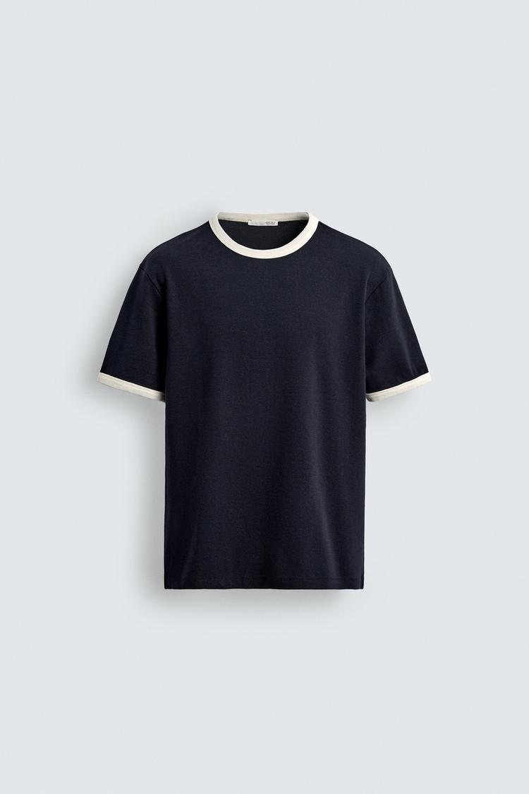 ZARA BASIC CONTRAST RIB T-SHIRT
