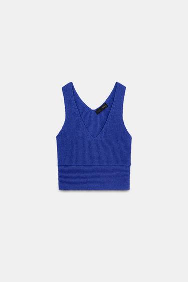KNIT V-NECK TOP - Blue by Zara