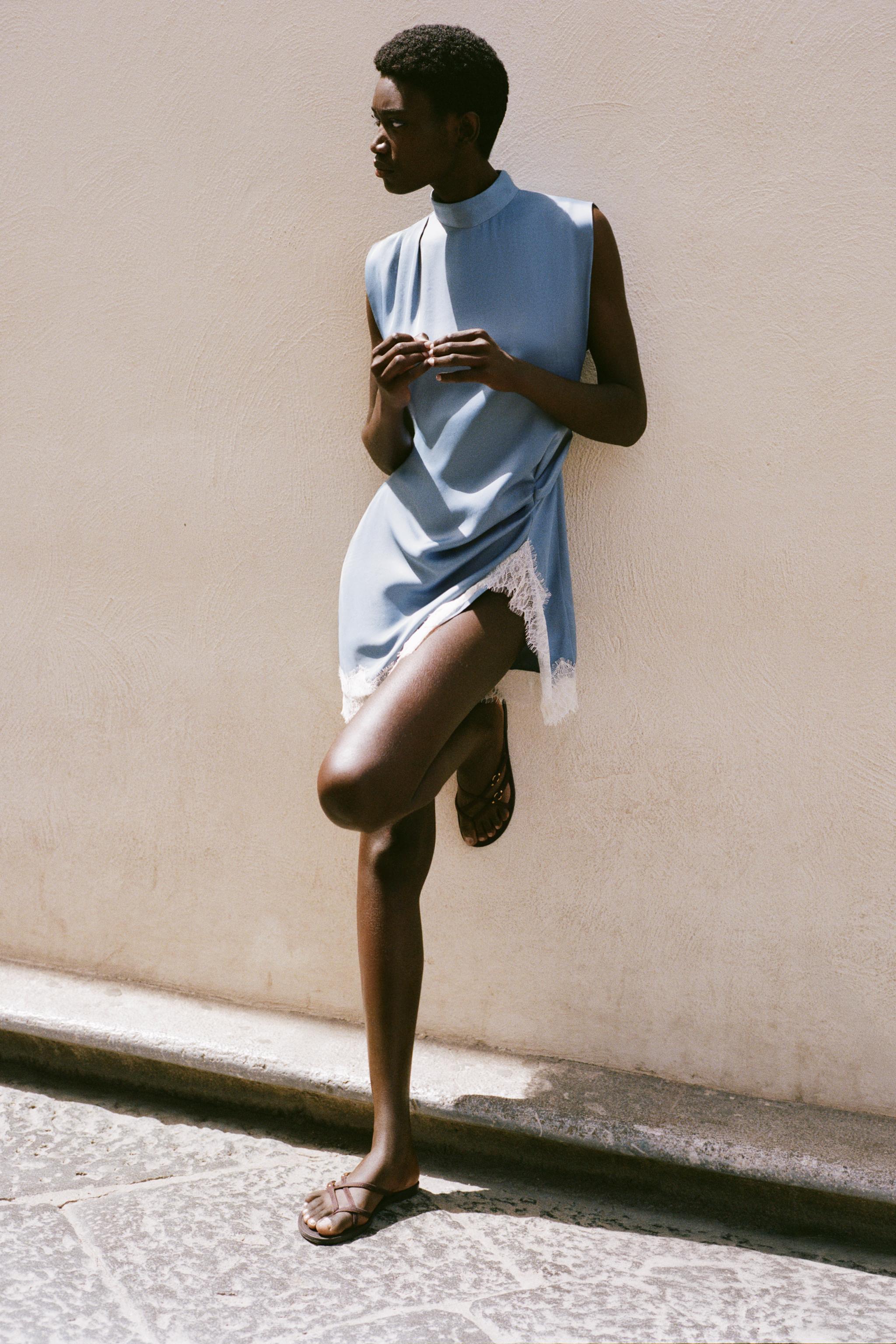 zara blue lace dress Light Blue Floral Embroidered Mini Dress - All Dresses main image 1