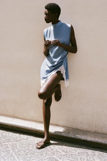 ROBE SATINÉE EN DENTELLE - Bleu / Acier de Zara - Image 1