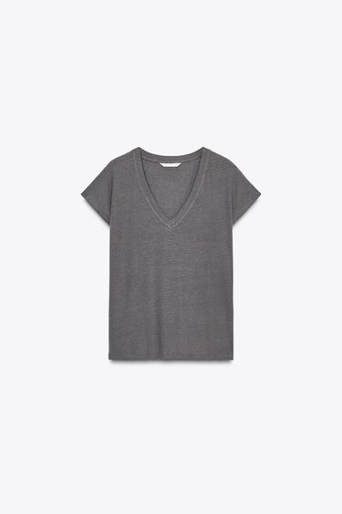 COTTON - LINEN BLEND T-SHIRT - Charcoal by Zara - Image 3