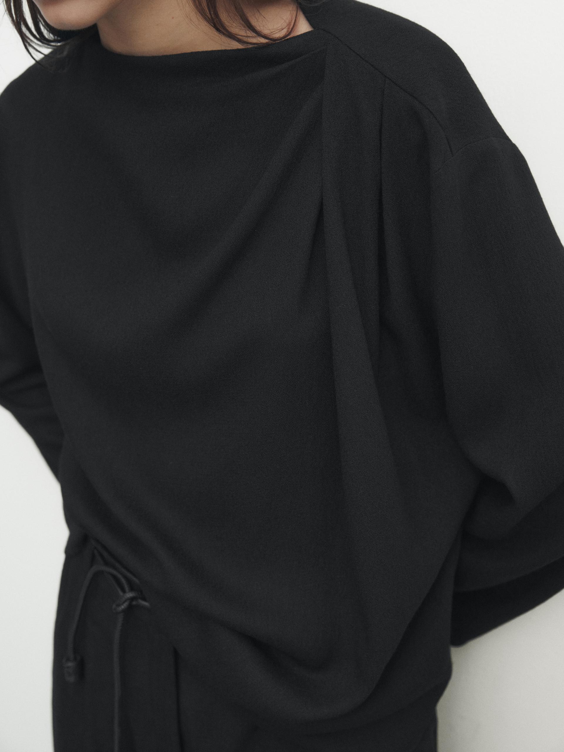 Long sleeve blouse with draped detail · Black · Shirts