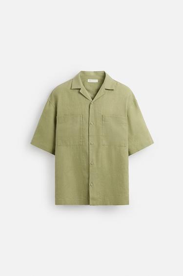 100% LINEN SHIRT - Green by Zara