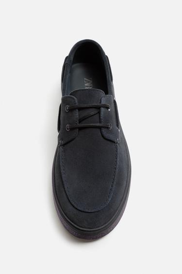 CHAUSSURES BATEAU EN CUIR CASUAL - Bleu de Zara - Image 4
