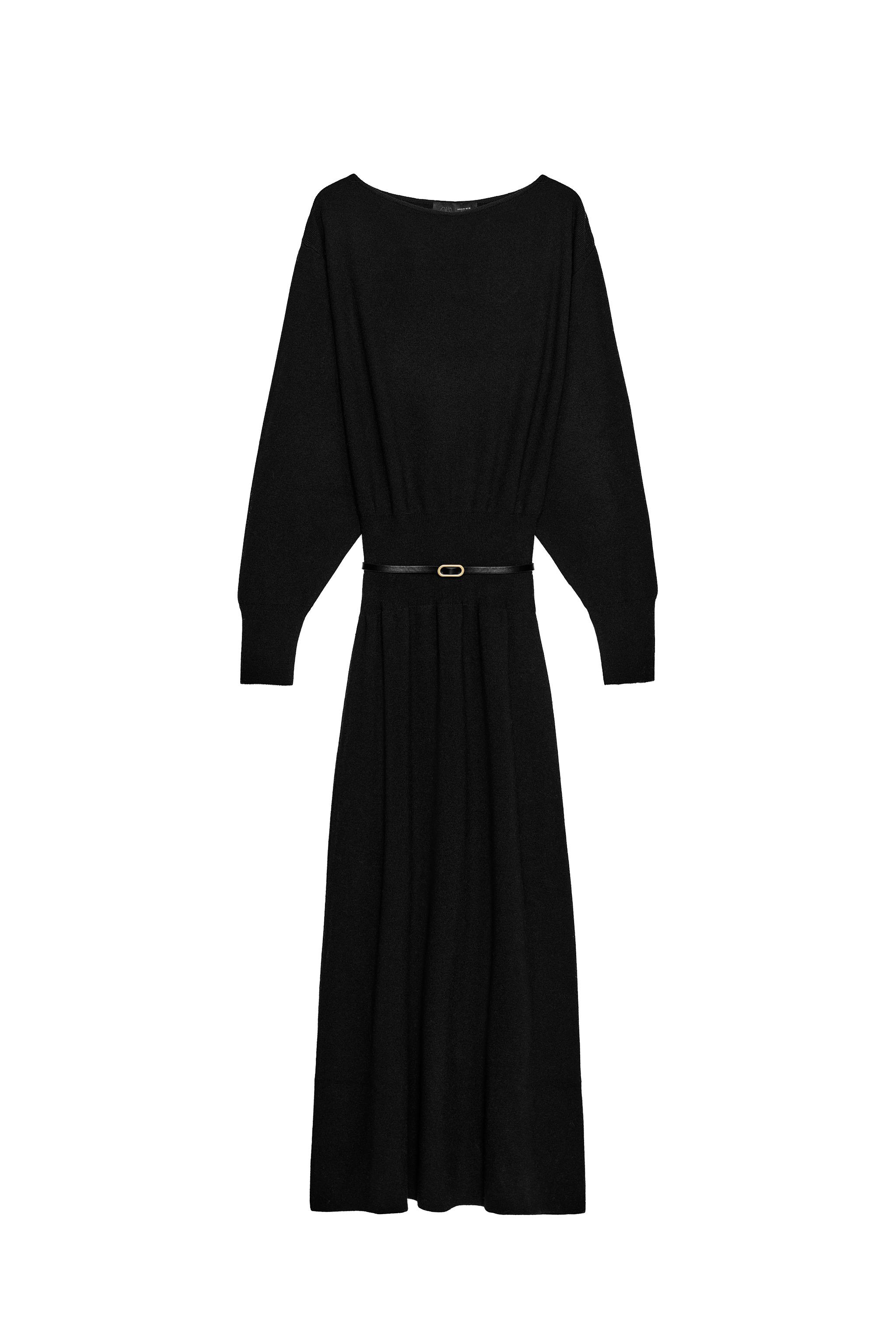 zara black midi dress with belt ZARA MIDI DRESS WITH BELT BLACK | 2571/698 22" Ptp