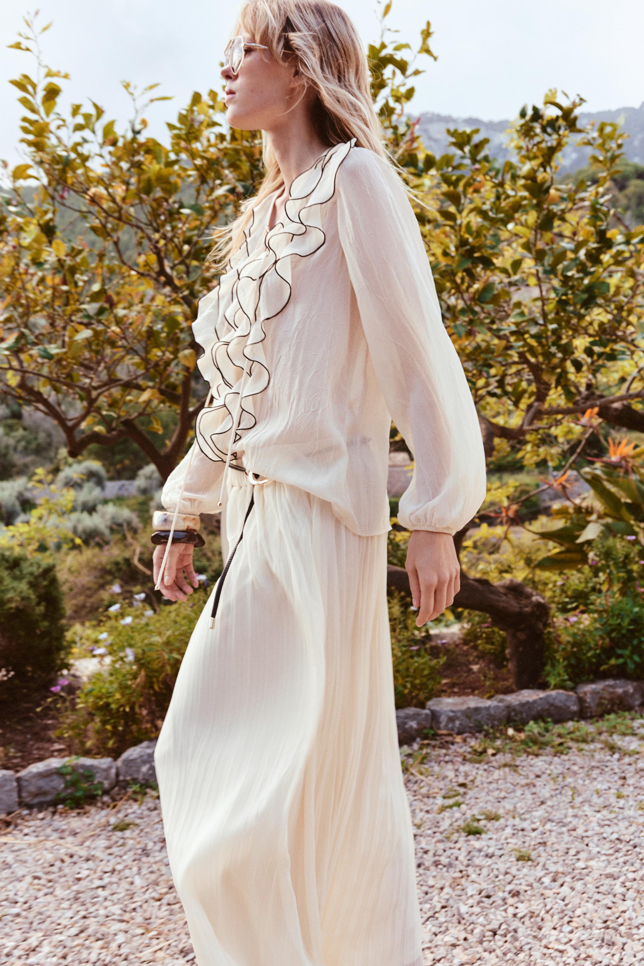 FLOWY SKIRT WITH BELT - Ecru | ZARA United States FLOWY SKIRT WITH BELT - Ecru | ZARA United States