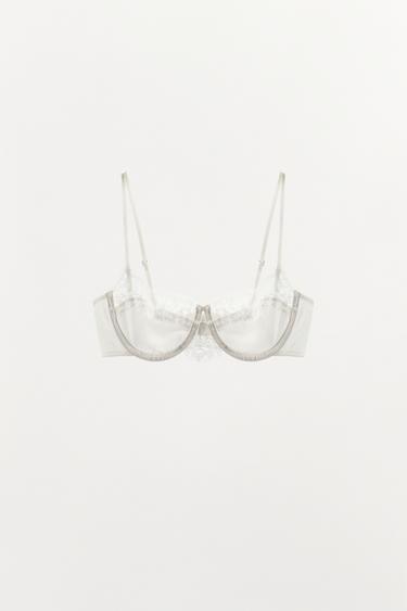 ZIJDEN BRALETTE MET BEUGELS EN KANT - Licht ecru van Zara