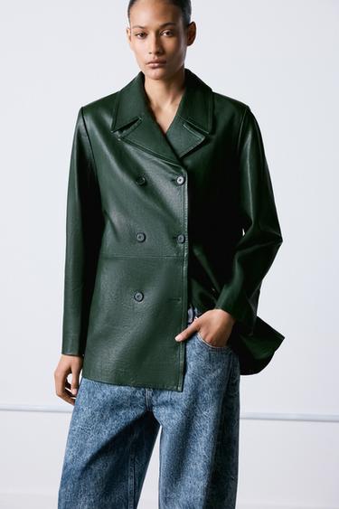 DOUBLE-BREASTED LEATHER BLAZER ZW COLLECTION LIMITED EDITION - Bottle green by Zara