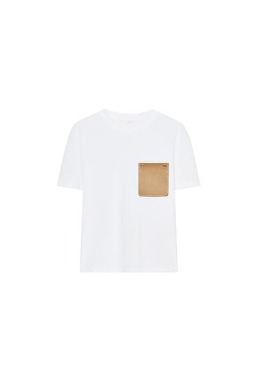 T-SHIRT WITH CONTRAST POCKET - White by Zara