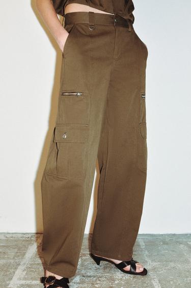 Zara BARREL CARGO POCKET PANTS - Khaki